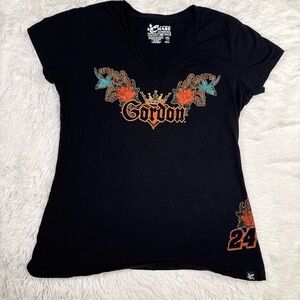 Chase Authentics Black V-Neck Tee with Orange and Blue Accents